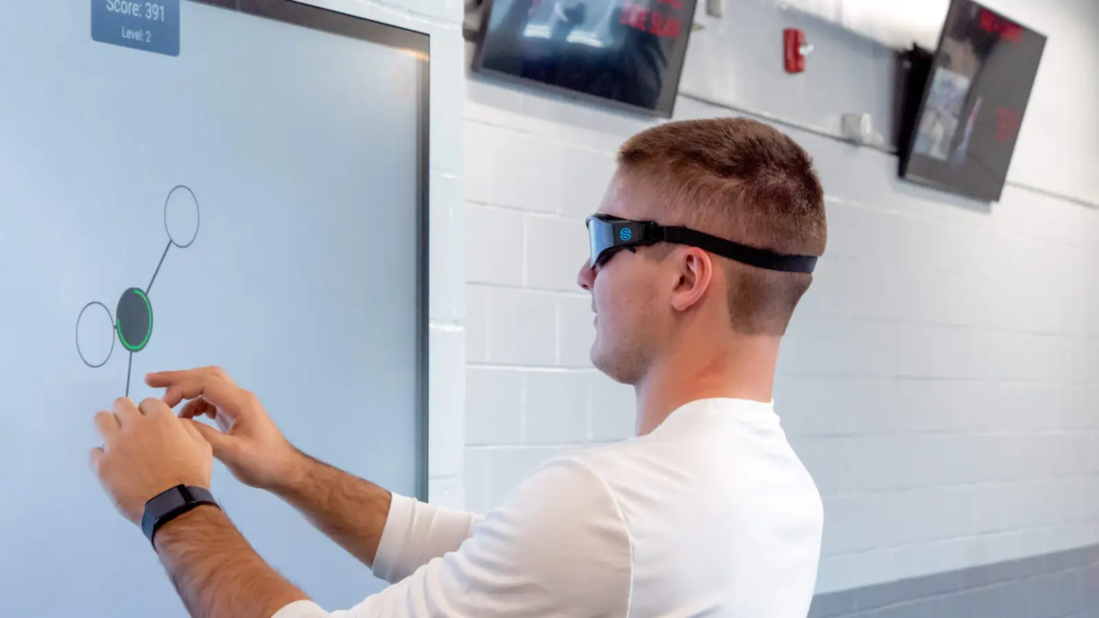 A person practicing vision training